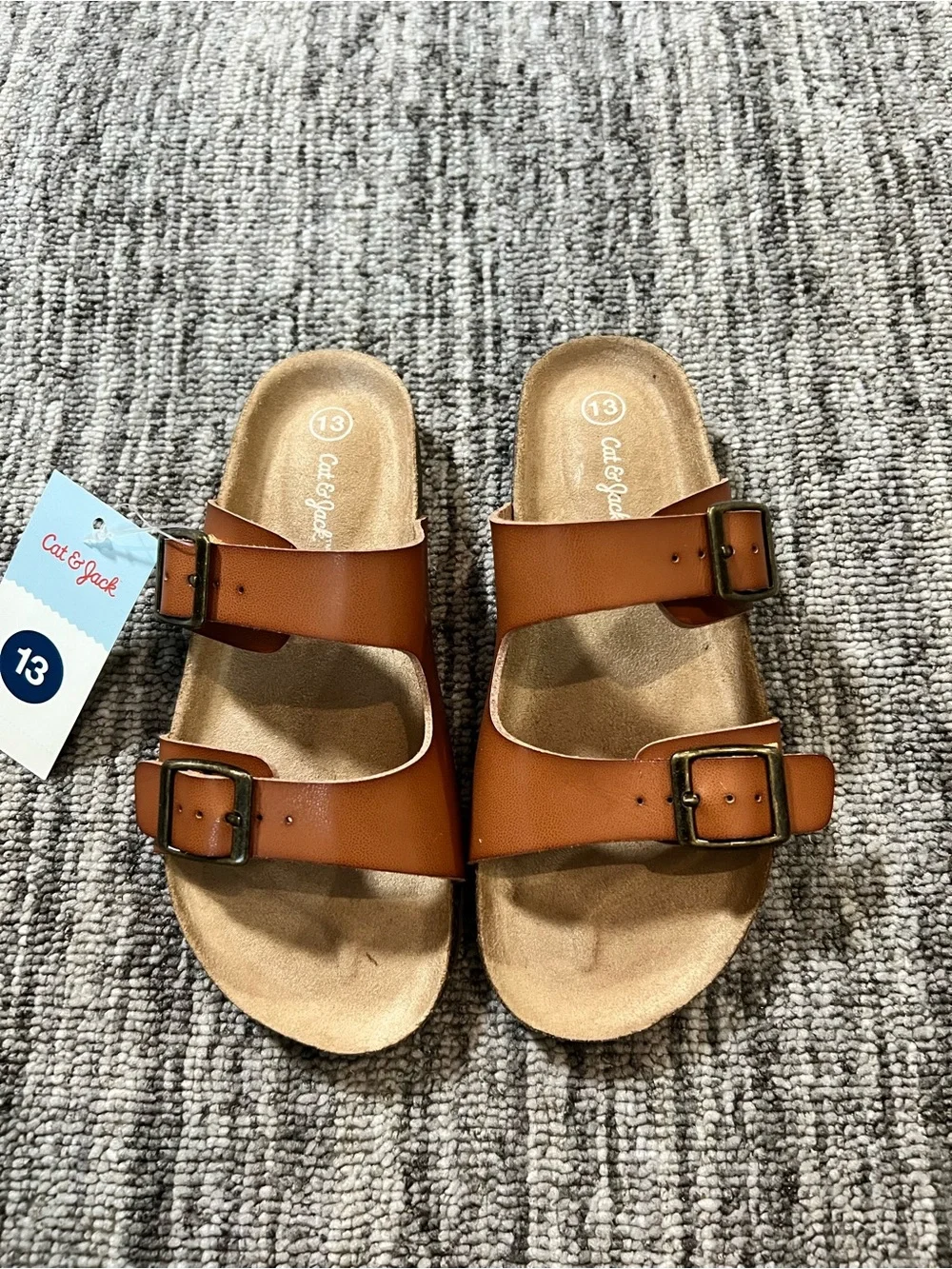Cat & Jack Brown Double-Buckle Kids Slide Sandals Size 13